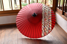 画像をギャラリービューアに読み込む, 蛇の目傘【縞帯 深紅×花柄青海波】
