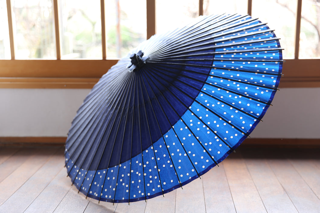 Janome雨伞[月子海军蓝x圆点(蓝/白)]