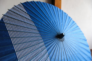 日傘【縞帯　青×ストライプ】